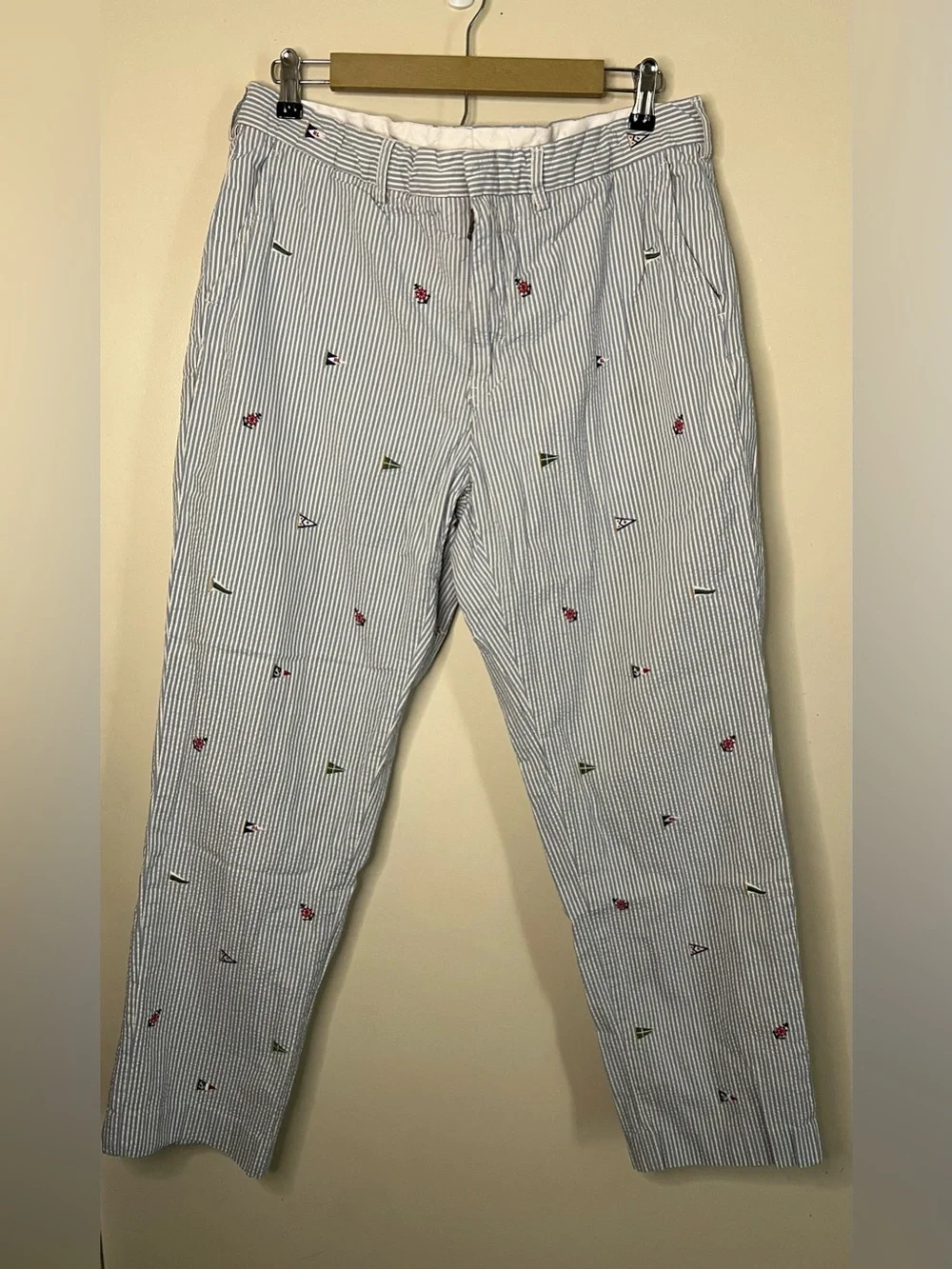 Polo Ralph Lauren Seersucker Embroidered Anchor Flag Pants 36x30 Fit 34x29